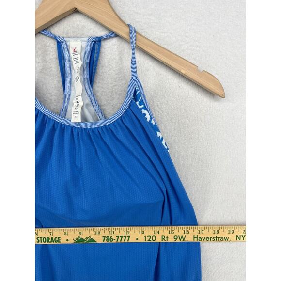LULULEMON Tank Top 6 M No Limits Racerback Circle Mesh Shelf Bra Yoga Gym Blue - Picture 10 of 12